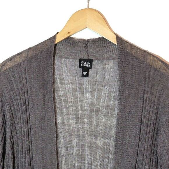 Eileen Fisher Linen Cardigan Sweater Lightweight Brown Gray Classic Summer M - Picture 2 of 14